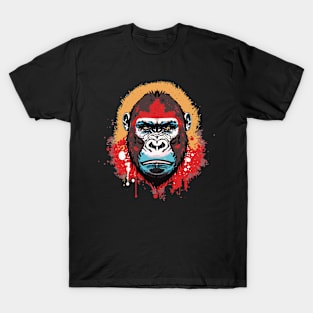 t-shirt design, gorilla with red paint splatters on its face, poster art T-Shirt